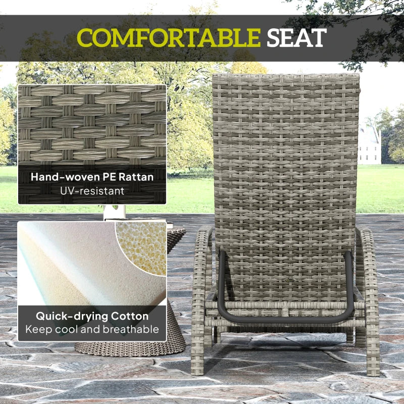 Adjustable PE Rattan Sun Lounger - Mixed Grey Outdoor Recliner for Garden & Patio