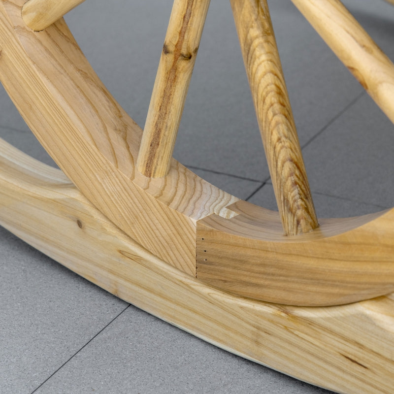 Natural Wooden Adirondack Rocking Chair - Reclining Armchair for Outdoor Garden, Patio, and Porch - Size: Standard