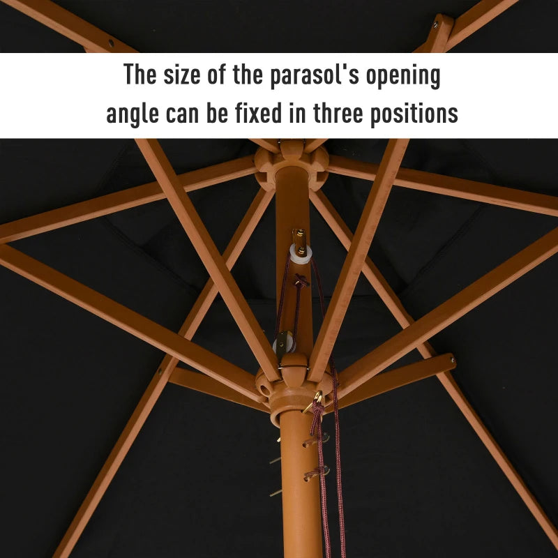 Black 2.5m Wooden Garden Parasol Sun Shade