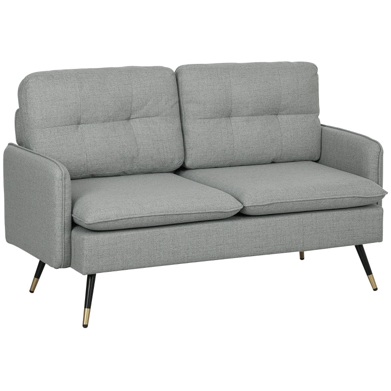 Modern Grey Two-Seater Sofa with Button Tufting and Cushions for Living Room or Guest Room