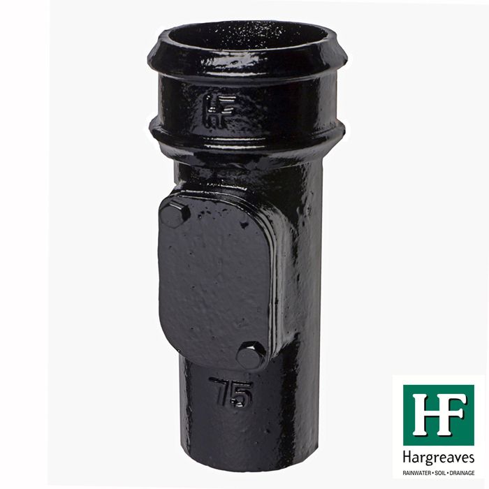 Hargreaves Cast Iron 75mm Plain Rainwater Access Pipe - Painted Black