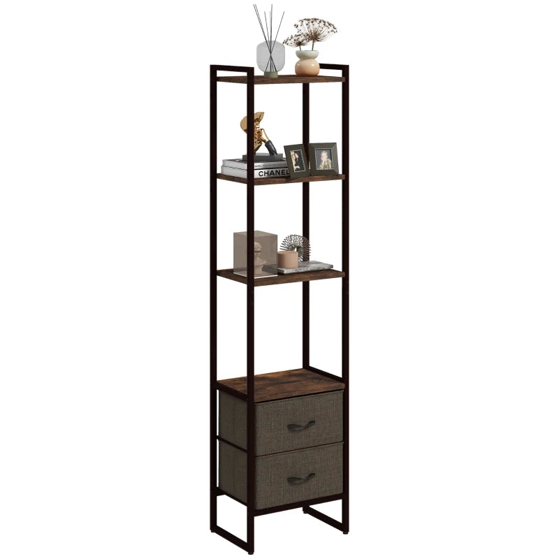 Four-Tier Industrial Display Shelf with Bottom Drawers - Rustic Storage Solution for Home and Office Decor