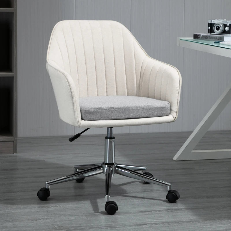 Vinsetto Beige Home Office Chair - Comfortable Swivel Desk Chair with Golden Base, Stylish Vanity Chair for Teens & Adults