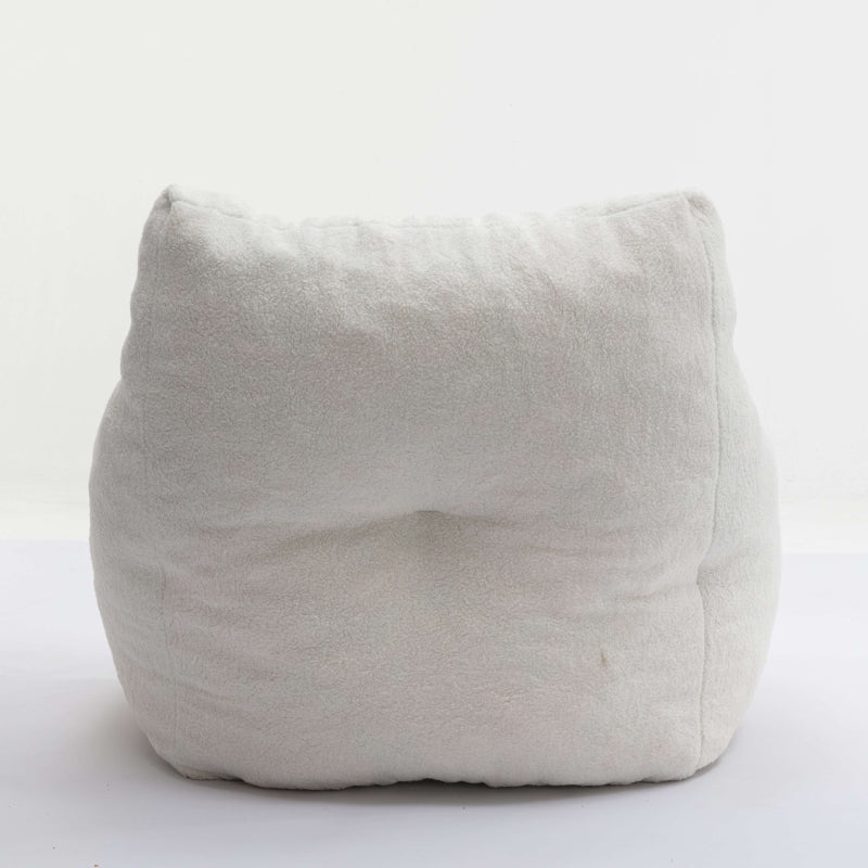 Soft Tufted Foam Bean Bag Snuggle Chair in White Teddy Fabric with Ergonomic Backrest, 100x94x70 cm