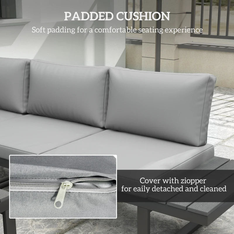 4-Piece Light Grey Outdoor Patio Garden Lounge Set With  5-Level Recline and Wood Grain Plastic Table