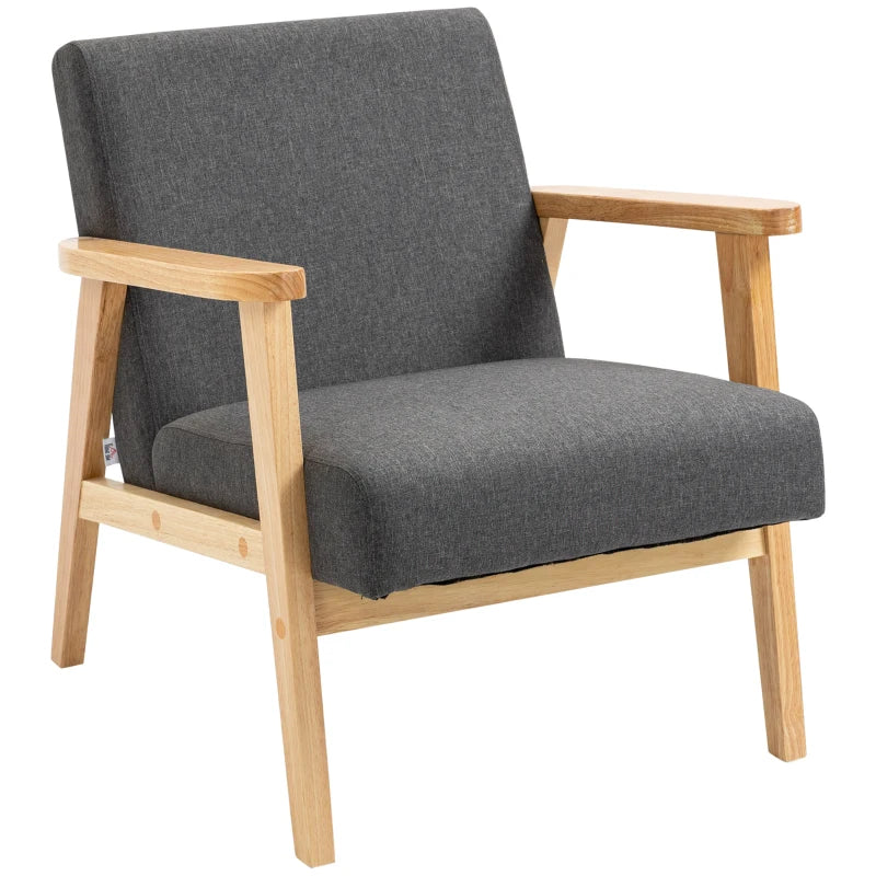 Stylish Dark Grey Fabric Accent Chair with Rubber Wood Frame and Comfortable Padded Cushion for Living Room