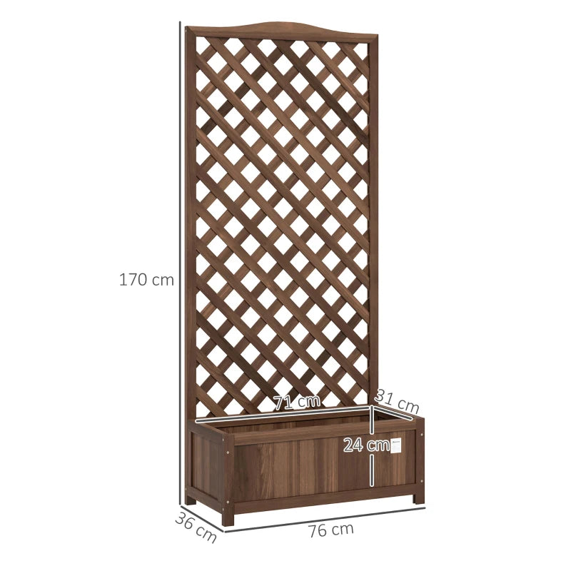 53L Dark Brown Wooden Garden Planter Box with Trellis - Free Standing Raised Bed for Climbing Plants, 76cm x 36cm x 170cm