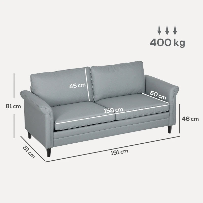Modern 3-Seater Fabric Sofa with Spring Cushions and Rubber Wood Legs for Living Room or Bedroom