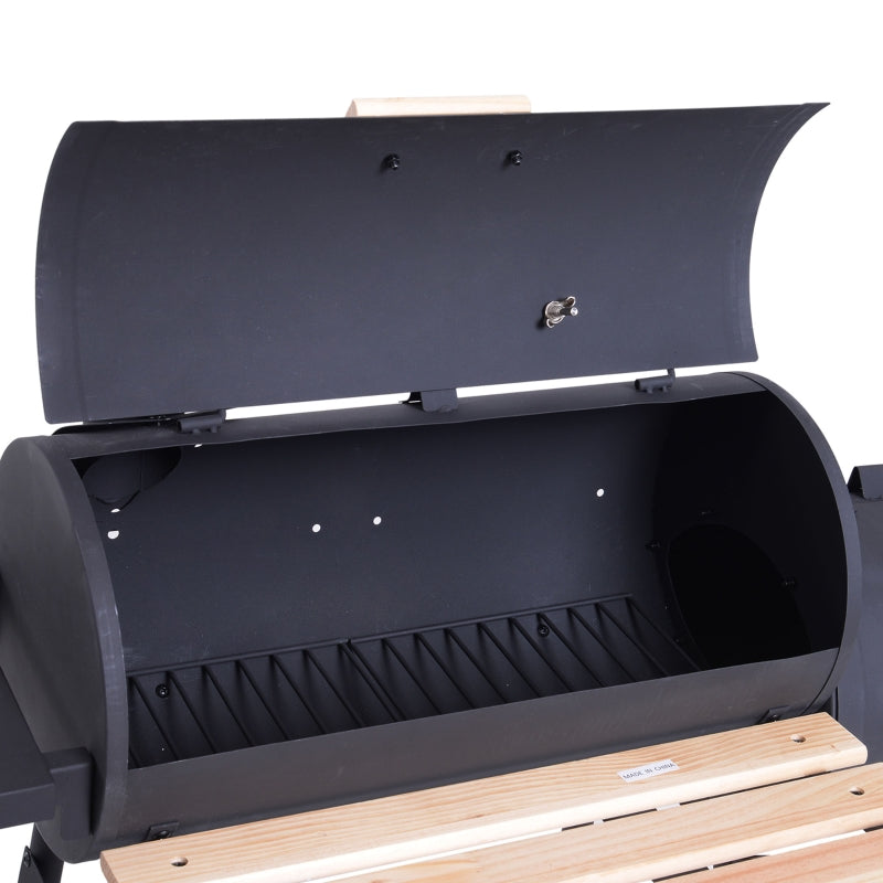 Portable Charcoal BBQ Grill, Cold-Rolled Steel & Solid Wood, Black, 104x124x53 cm
