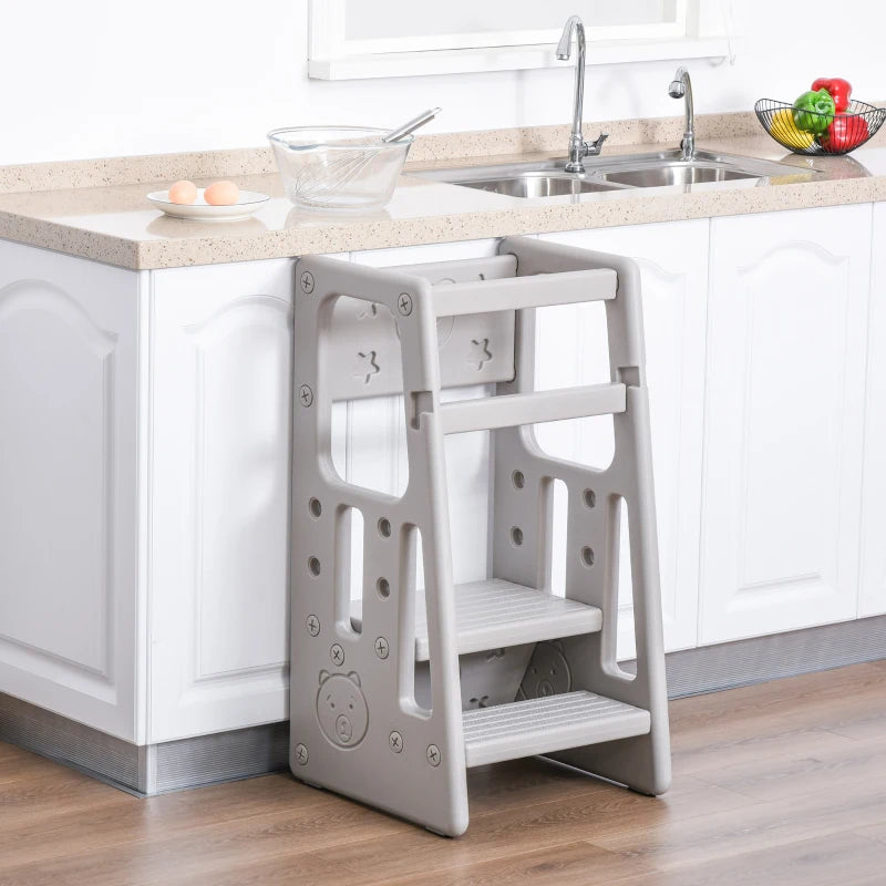 Adjustable Kids Step Stool with Non-Slip Mat - Grey - Perfect for Safe and Easy Reaching