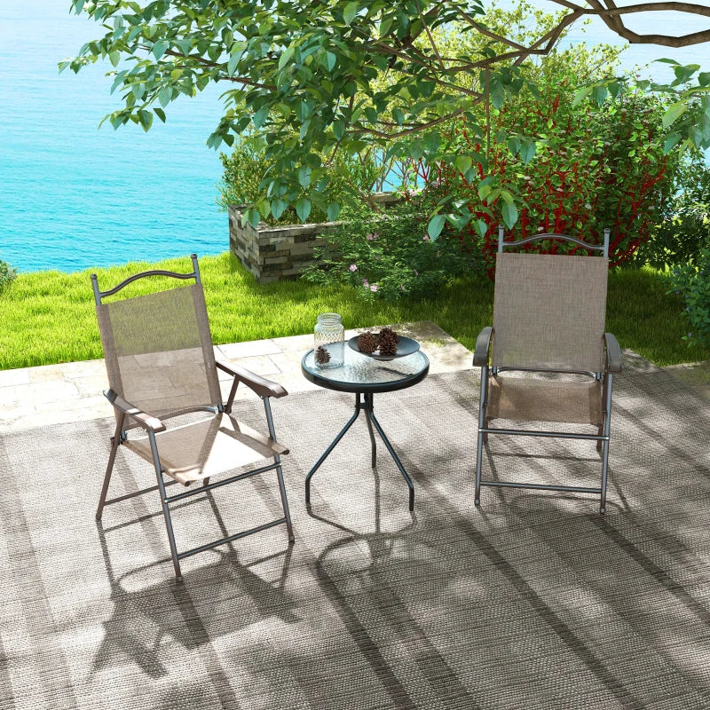 Set of 2 Folding Garden Chairs with Mesh Seats - Outdoor Patio Furniture, Brown
