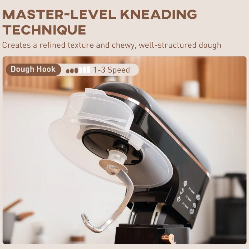 5L Stand Mixer for Baking - 1400W Electric Kitchen Mixer with 6 Speeds, Dough Hook, Whisk & Stainless Steel Bowl - Black