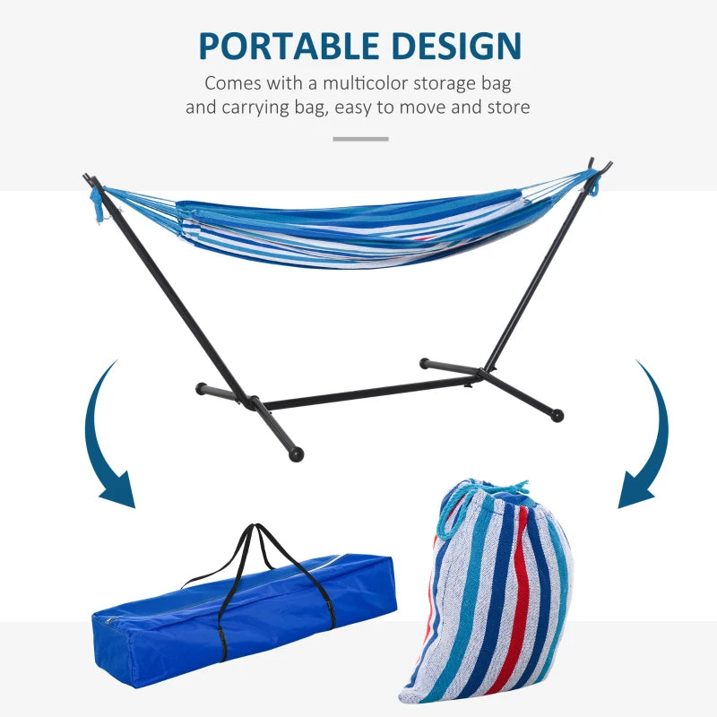 Portable Camping Hammock with Stand - White Stripe, Adjustable Height