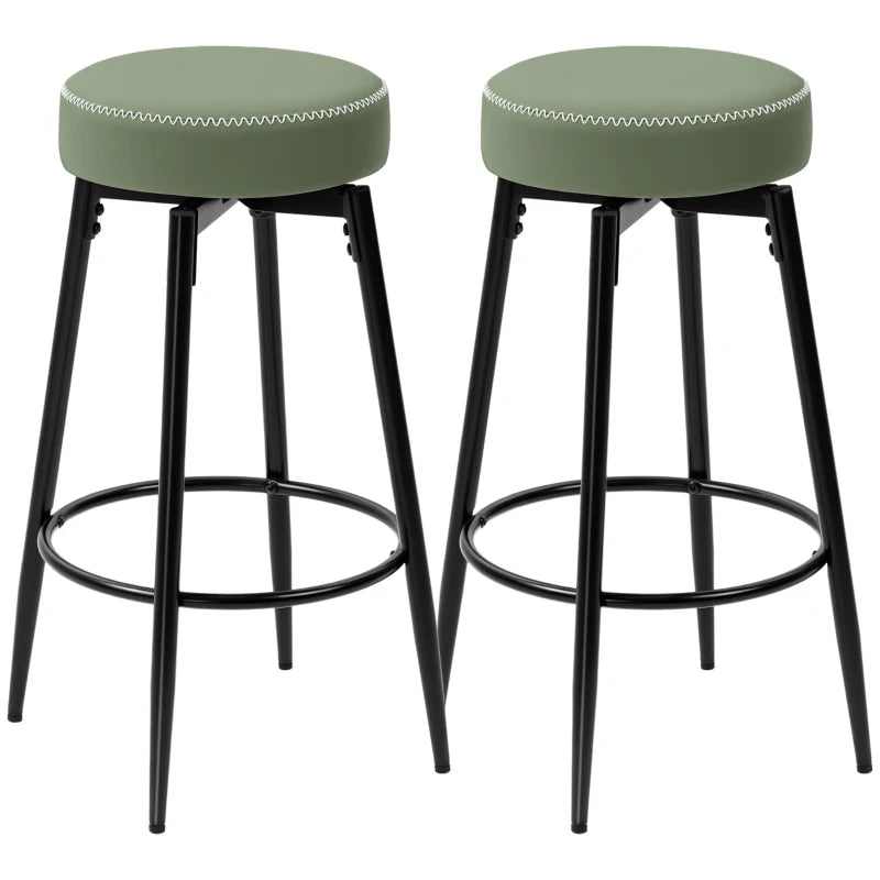 Set of 2 Modern Faux Leather Bar Stools - Stylish Green and Black Design for Kitchen or Home Bar
