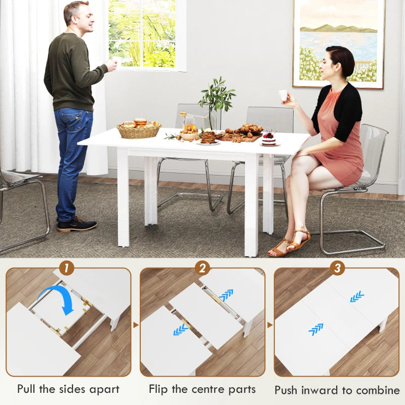 Extendable Six-Person High Gloss White Dining Table - Modern Design for Elegant Dining Rooms