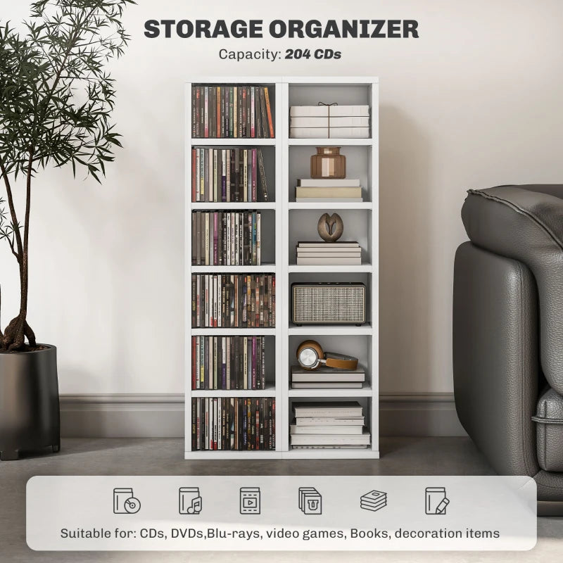 Set of 2 High Gloss White CD Storage Units - Stylish and Modern Organizer for 102 CDs - Perfect for Home Decor