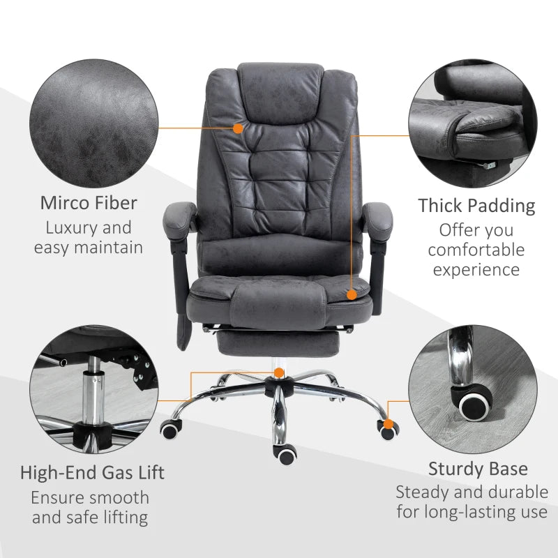 Vinsetto Heated Vibration Massage Executive Office Chair - Adjustable Ergonomic High Back Recliner with Footrest - Dark Grey