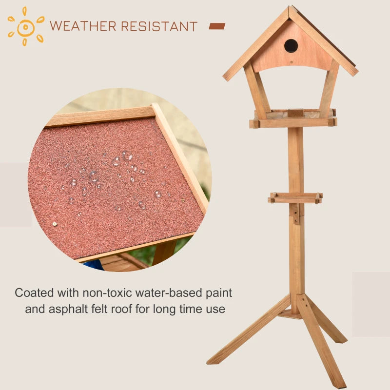 Wooden Freestanding Bird Table Feeding Station for Garden - 139cm Height, Natural Wood Design, Perfect Outdoor Bird Feeder