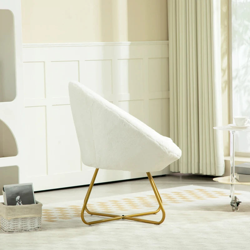 Faux Fur Accent Chair with Gold Legs - Comfy Tub Chair for Bedroom, Living Room, and Office in White