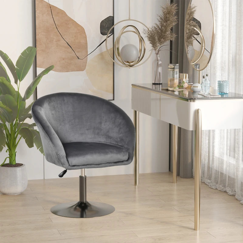 360° Swivel Velvet Upholstered Dressing Table Chair - Adjustable Height Tub Seat for Bedroom Makeup - Grey