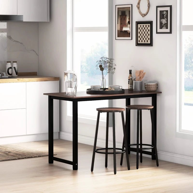 Set of 2 Industrial Bar Stools - 65cm High Rustic Brown Kitchen Chairs with Sturdy Steel Frame