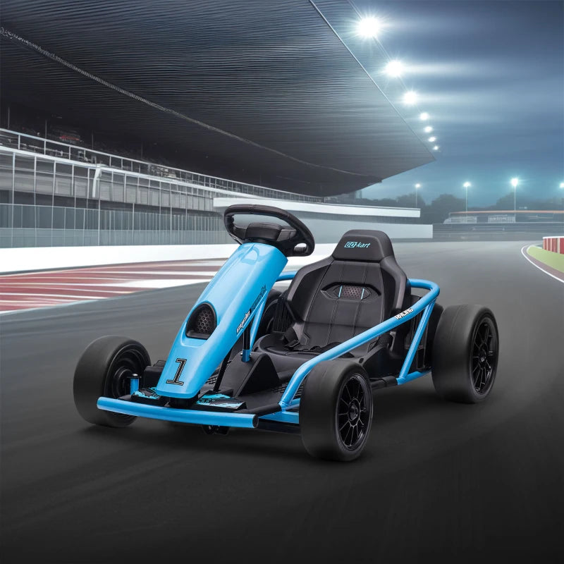 24V Electric Drift Kart for Kids 8-12 Racing Go Kart with 2 Speeds Steering Wheel and Pedals Blue