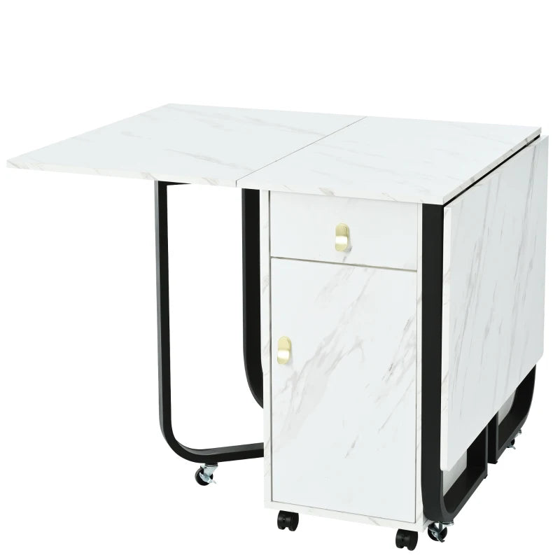 Folding Dining Table with Gold-Plated Handles - 3 Versatile Modes for Learning & Dining - Metal Frame - White/Black