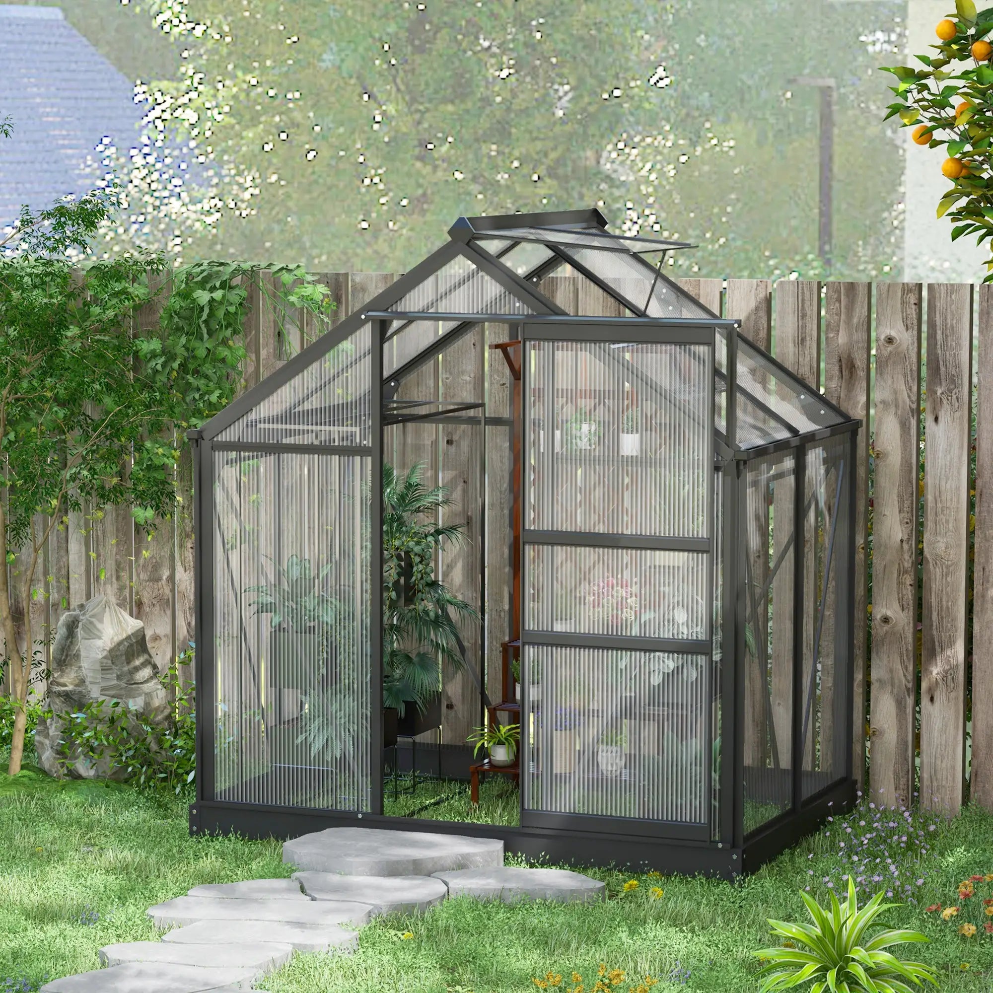Grey 6ft x 4ft Polycarbonate Greenhouse With Aluminium Frame