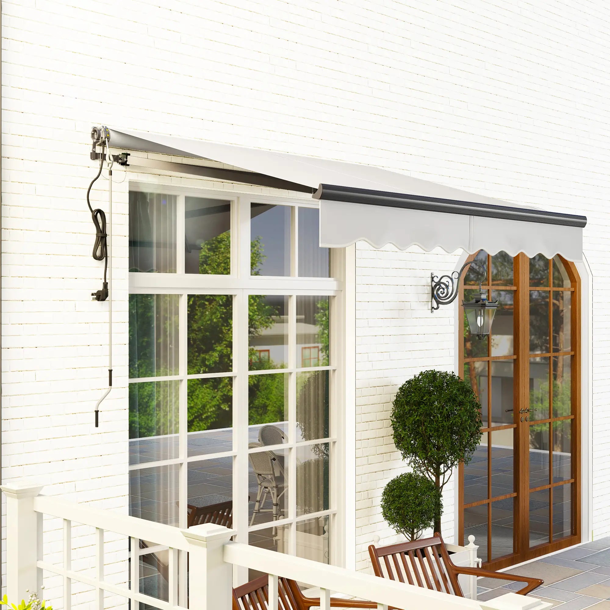Light Coloured 2.5m x 2m Electric Awning with Remote Controller, Aluminium Frame - Fully Retractable - UV30+ Sun Shade Canopy
