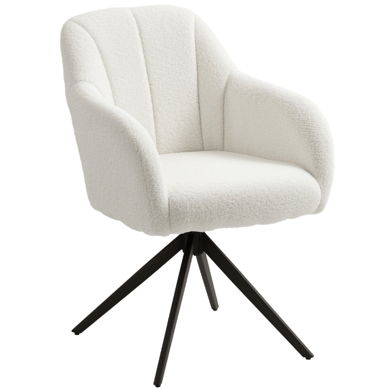 360-Degree Swivel Accent Chair in Teddy Fleece Fabric - Upholstered Tufted Armchair for Living Room, Bedroom, Home Office, White
