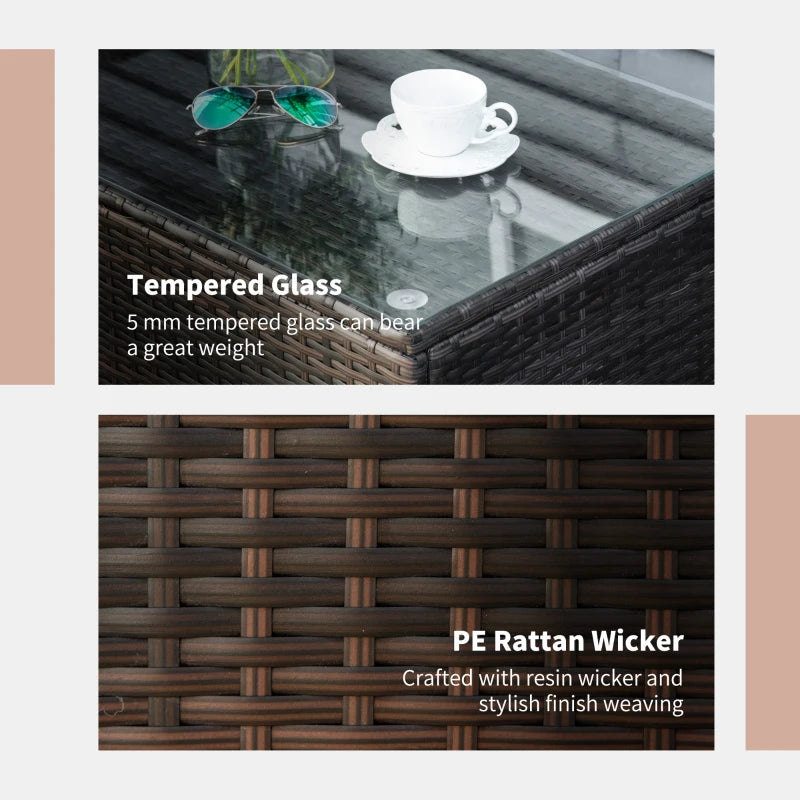 Brown Rattan Garden Coffee Table with Glass Top