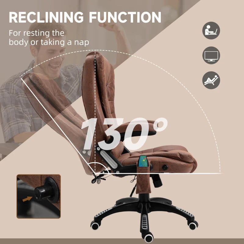Vinsetto Heated Massage Recliner Chair - 6 Massage Points, 360° Swivel, Microfiber Office Chair, Brown Comfort