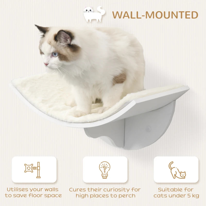 Wood Cat Shelves - Wall-Mounted Curved Kitten Bed Perch Climber Furniture - 41x28x21cm - Stylish White Cat Shelters