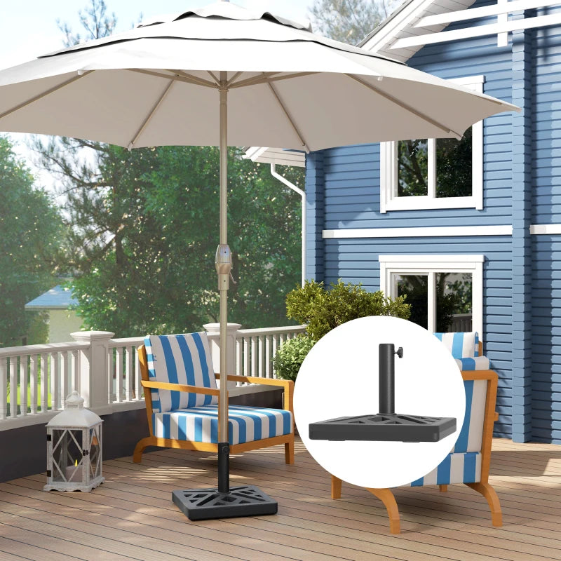 15kg HDPE Black Garden Parasol Base - Outdoor Umbrella Stand with Cut-Out Design for Deck and Poolside