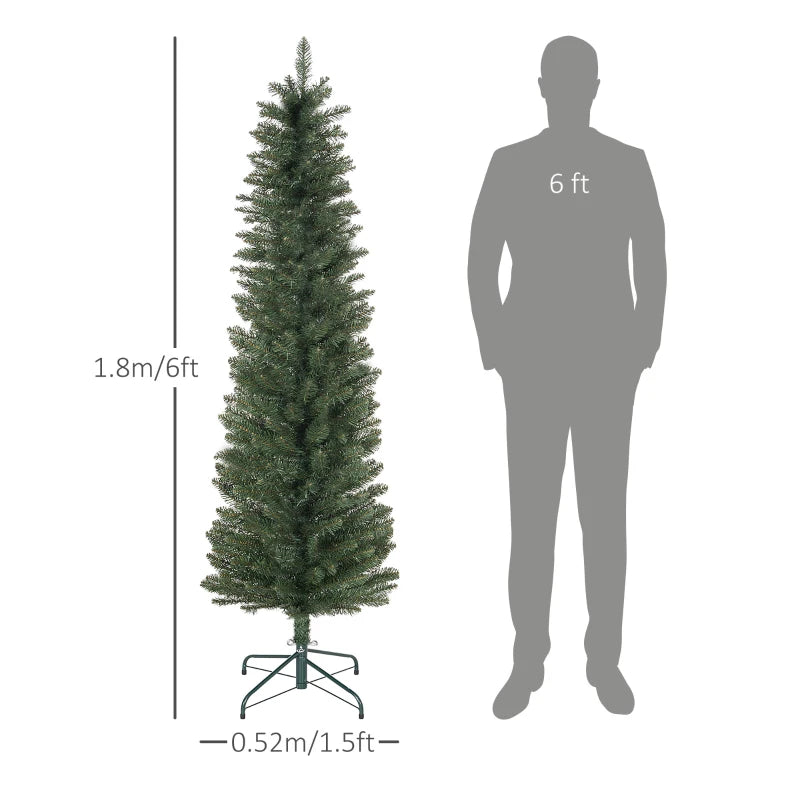 6ft Artificial Green Pencil Christmas Tree - Slim Design for Holiday Decor, Easy Setup, Perfect for Small Spaces