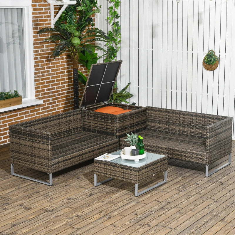 4-Piece Rattan Sofa Set with Storage Table - Orange/Brown
