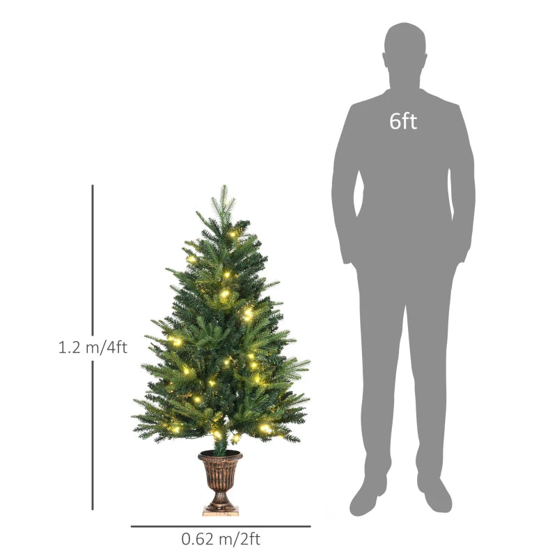 1.2m Pre-Lit Christmas Tree Entrance Décor - 4ft Xmas Tree with 750 Tips & 80 LED Lights in Vase Base