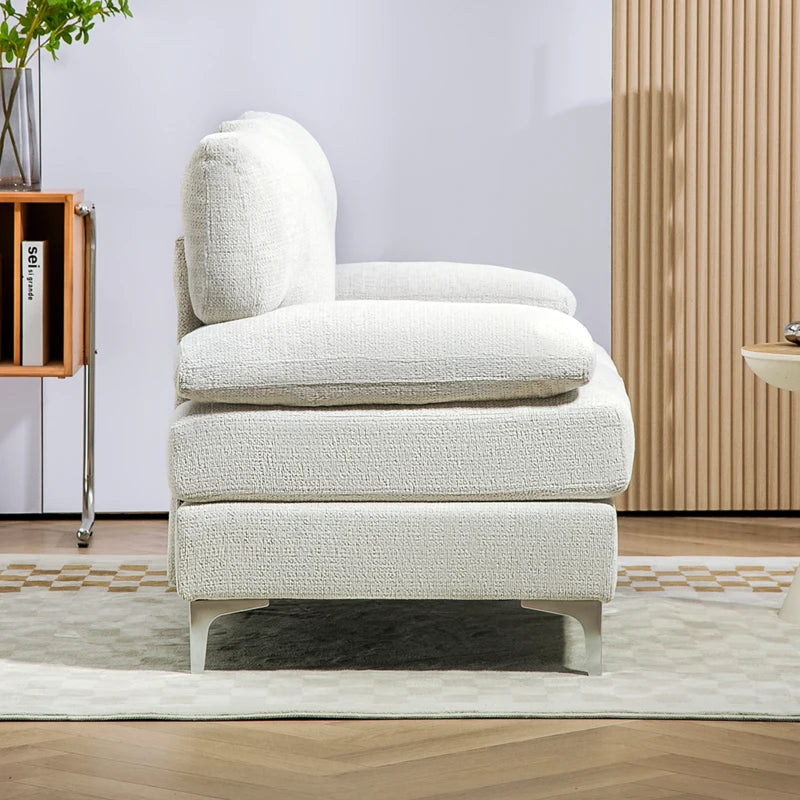 Modern Fabric Loveseat Sofa with Spring Cushions and Metal Legs for Living Room, Bedroom or Home Office in Cream White