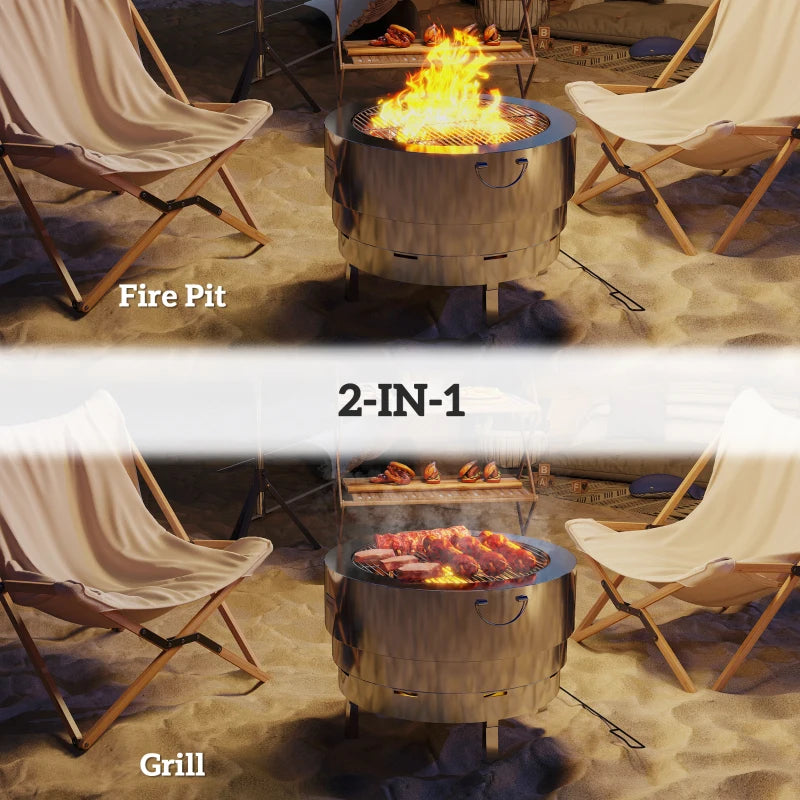 Stainless Steel Wood-Burning Fire Pit with Poker - Durable Outdoor Fire Pit for Backyard