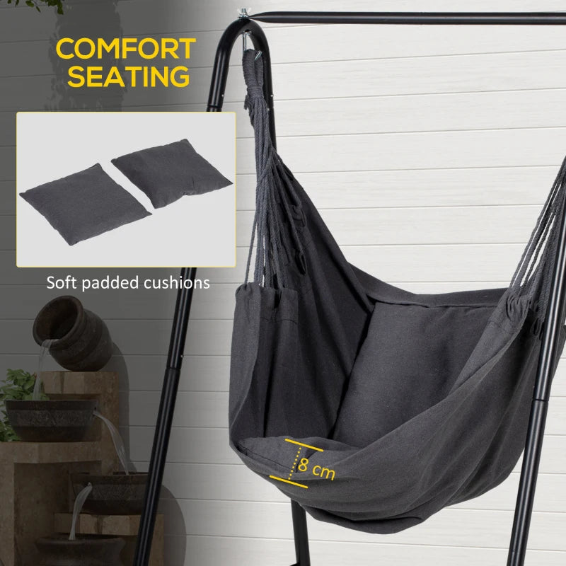 Dark Grey Hammock Swing Chair with Stand and Cushion