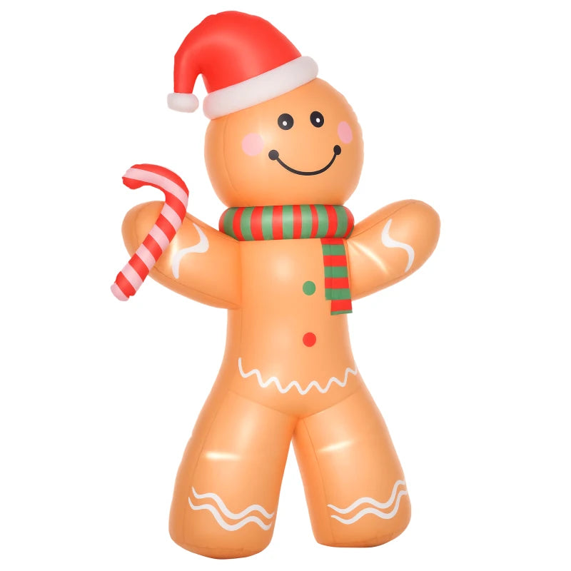 8ft Christmas Inflatable Gingerbread Man - Lighted Blow Up Yard Decor for Indoor & Outdoor Holiday Parties