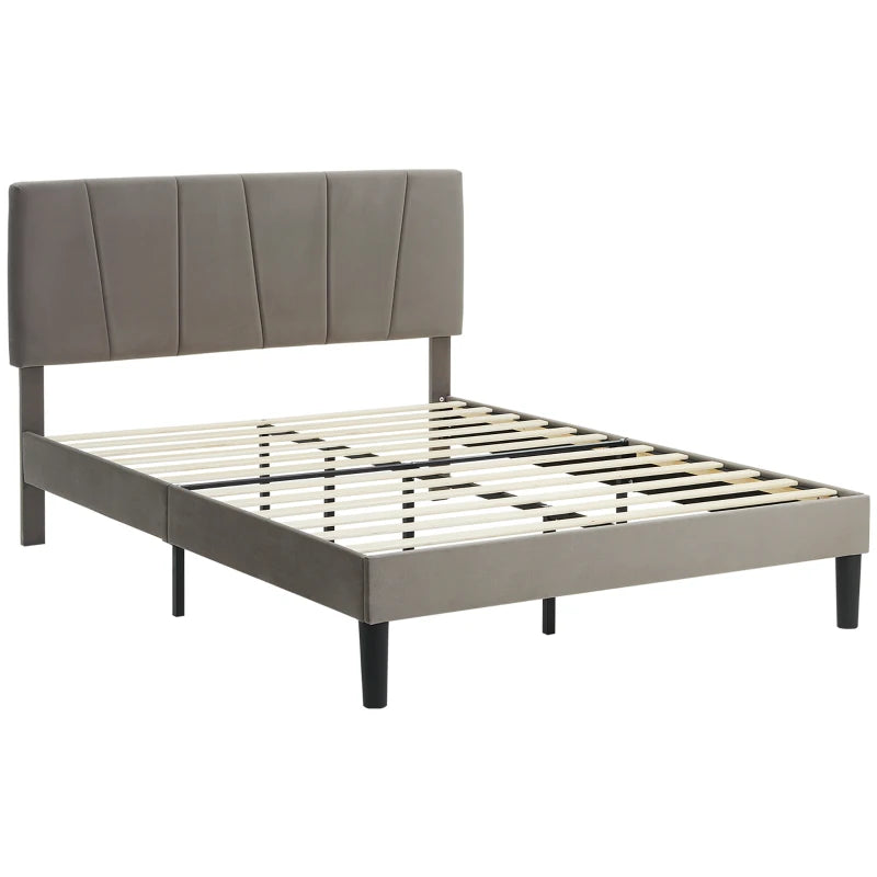 Luxurious King Size Bed Frame with Velvet Headboard Stylish Grey Design 161x208x121cm