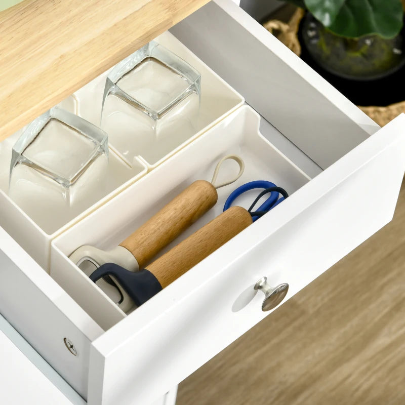 Modern White Sideboard with Rubber Wood Top Storage Cabinet for Dining Room and Living Room 3 Doors 3 Drawers and Adjustable Shelves