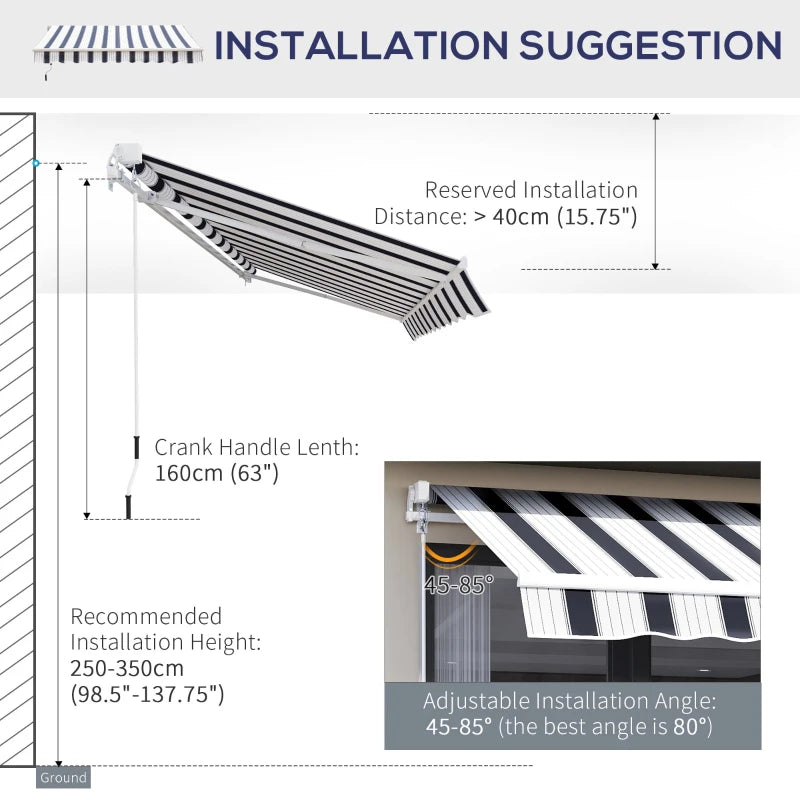 Dark Blue and White Retractable Awning, 2.5m x 2m - Manual Operation