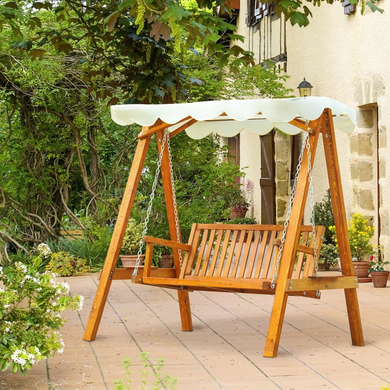 Cream White 2-Seater Wooden Garden Swing Hammock