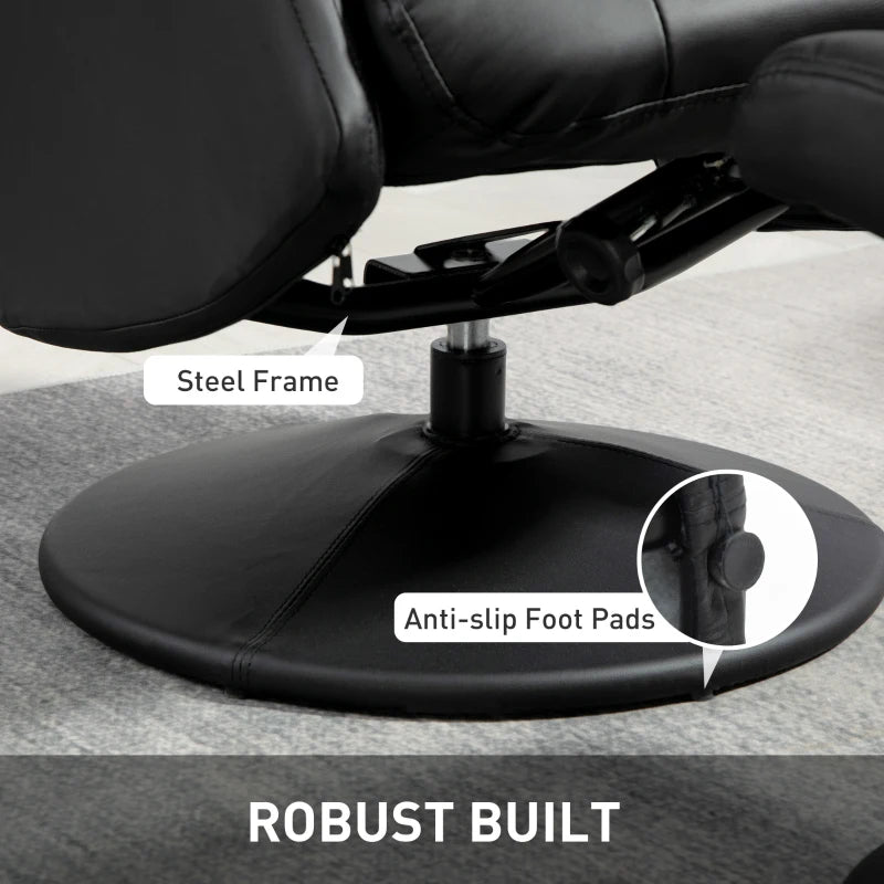 Stylish Swivel Recliner Chair with Footstool - Adjustable PU Leather Armchair for Living Room, Black