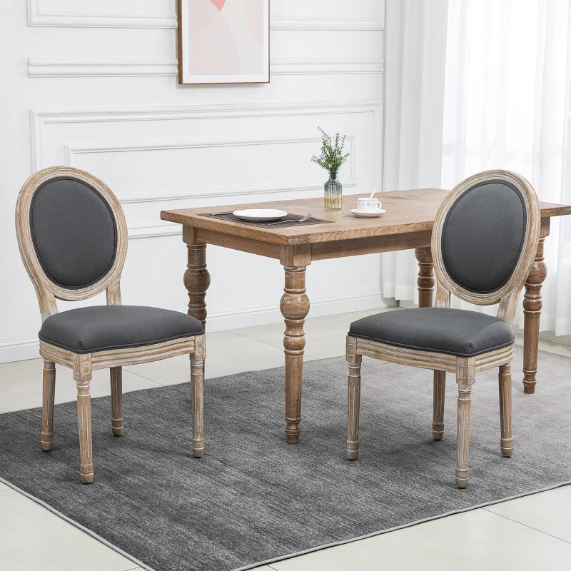 Set of 2 French-Inspired Grey Wooden Dining Chairs - Elegant Rustic Furniture for Dining Room or Kitchen