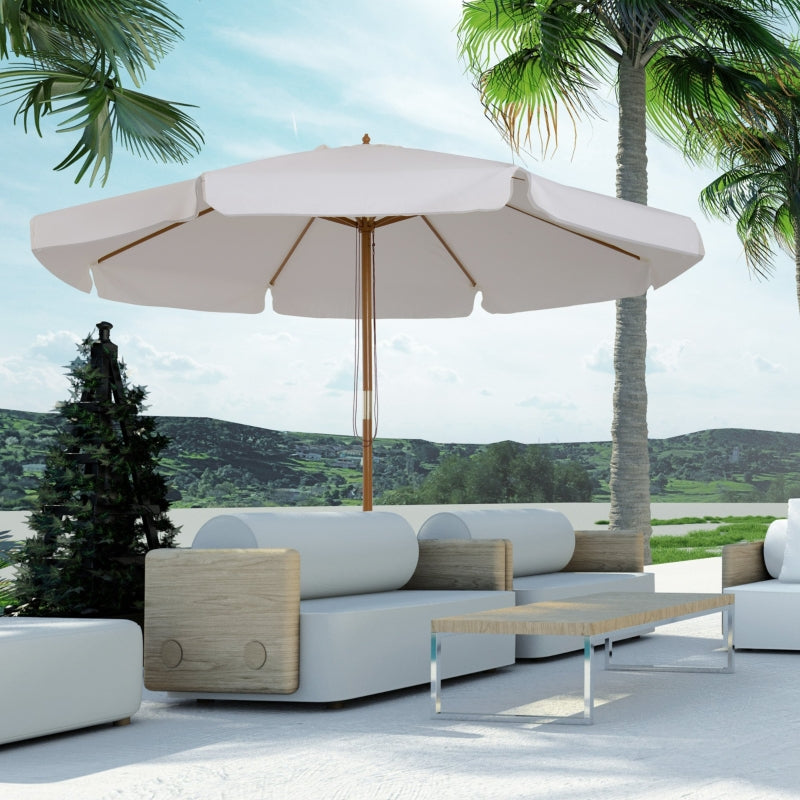 3.3m Cream White Garden Parasol Umbrella - Outdoor Sun Shade Canopy with 8 Bamboo Ribs and Wooden Pole