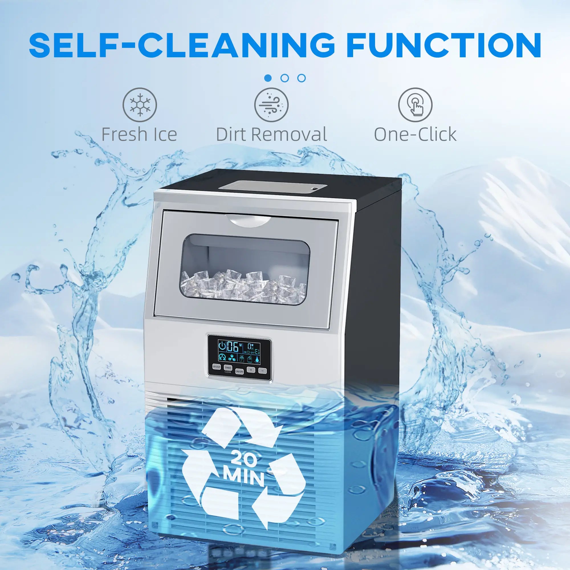 Freestanding Commercial Ice Maker Machine with Digital Control, Ice Scoop, Self-cleaning, 4kg Ice Storage