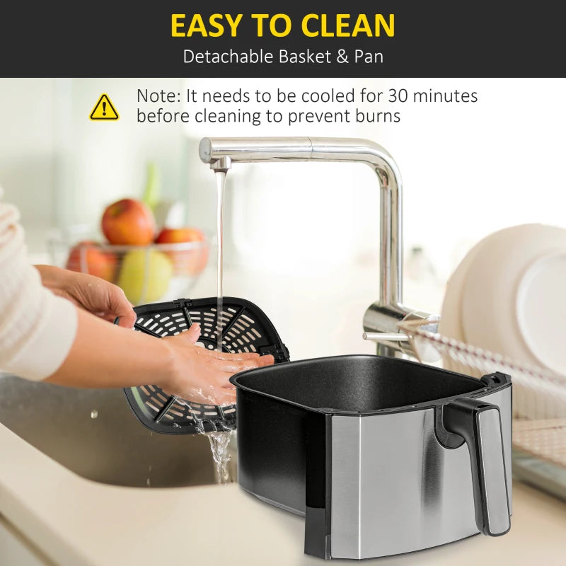 6.5L Air Fryer with Single Basket, Adjustable 80-200°C, Sleek Black and Grey Design - Healthy Cooking Made Easy